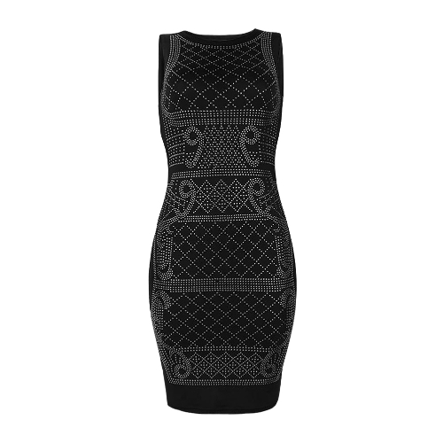 Vestito da cerimonia nuziale del partito del locale di notte del Bodycon del locale notturno del vestito dal Rhinestone delle donne sexy del O-Collo oro / argento