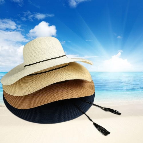 

Летняя мода Женщины Стро Floppy Hat Брим Широкий кисточкой Складная Sun Beach Holiday Повседневный Cap