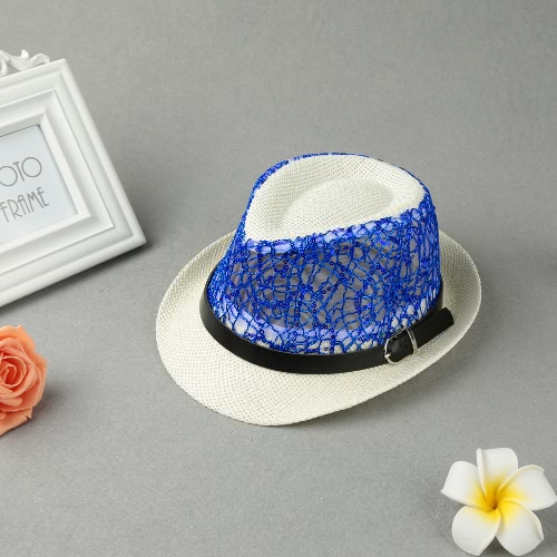 

Fashion Sequins Mesh Belt Curly Brim Straw Hat