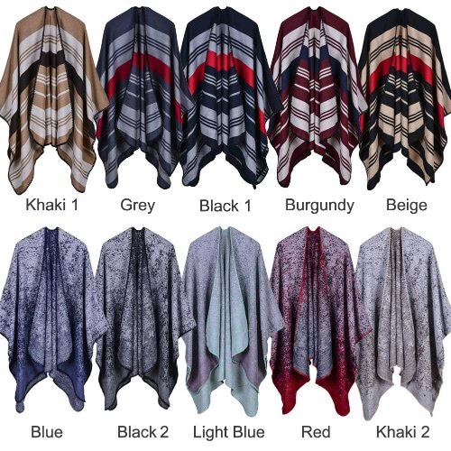 

New Women Knitted Poncho Cape Stripe Gradient Oversized Cardigan Sweater Long Shawl Scarf Cashmere Pashmina