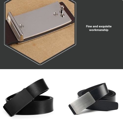 

Fashion Modern Design Leather Strap Belt Business Casual Zinc Alloy Automatic Metal Smooth Glossy Buckle Male Trousers Leisure Waistband for Men Girdle