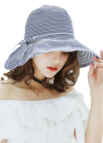 

Новые летние женщины полосатая ткань Sun Hat Складная большая красная баня Украшение Beach Hat Cap
