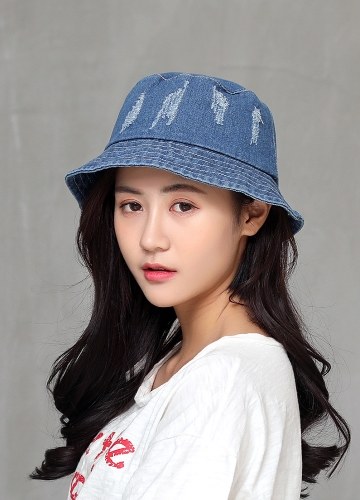 

Women Men Bonnie Bucket Hat Denim Distressed Brim Visor Sun Shade Fishing Packable Summer Cap