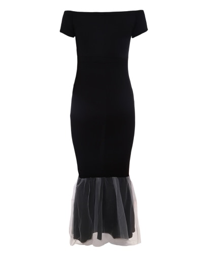 

Women Halloween Skeleton Costume Dress Off Shoulder Cosplay Party Maxi Mermaid Dress Black