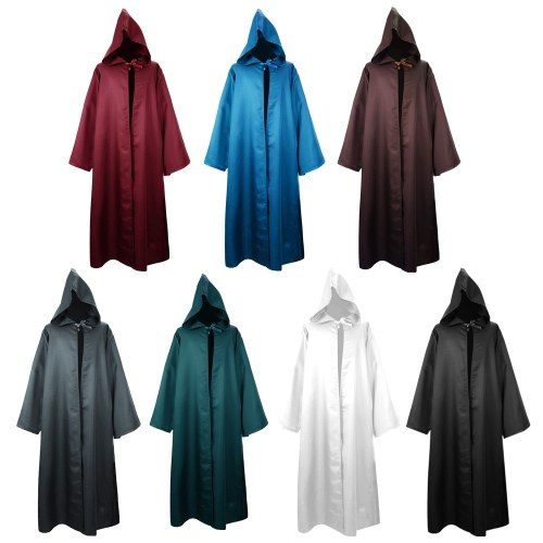 

Men Women Halloween Costume Cloak Solid Color Hooded Long Sleeve Tunic Robe Cardigan Cape