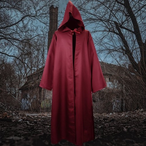 

Men Women Halloween Costume Cloak Solid Color Hooded Long Sleeve Tunic Robe Cardigan Cape