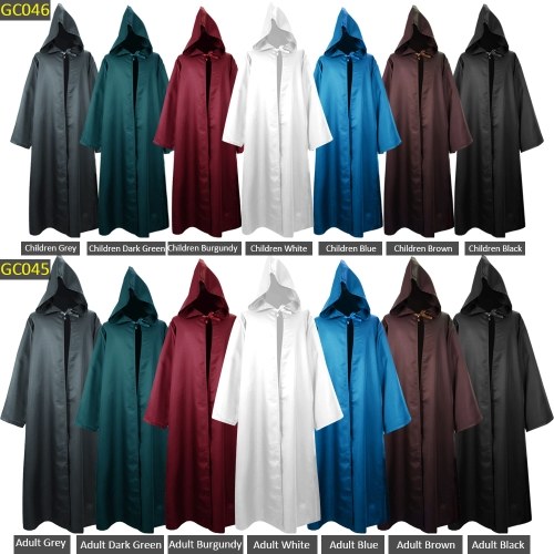 

Men Women Halloween Costume Cloak Solid Color Hooded Long Sleeve Tunic Robe Cardigan Cape