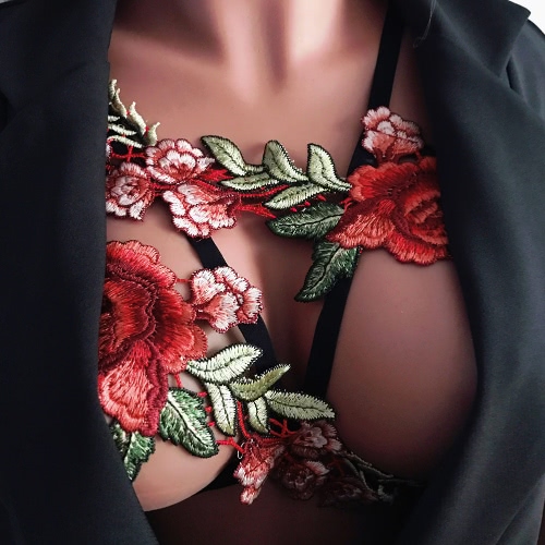 

Cupless Embroidery Cage Elastic Strap Women's Intimate