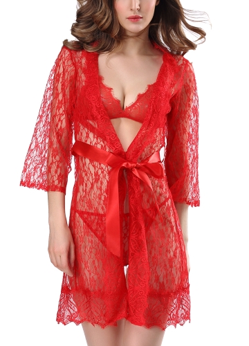 

Sexy Women Lingerie Sheer Lace Sleepwear Set