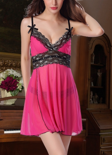 

Babydoll G-String Sheer Mesh Lace Deep V без рукавов без спинки Эротическое женское белье