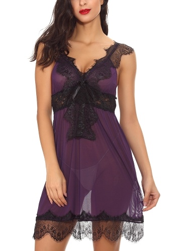 

Women Sheer Mesh Teddy Dress Nightwear Hot Lingerie Dress Sleepwear with G-String