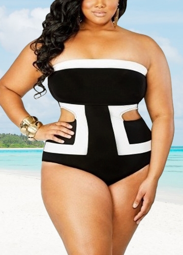 

Plus Size Color Splice Cut Out Swimwear One-Piece Bikini