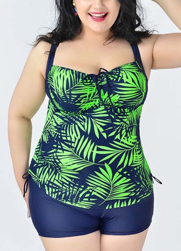 

Large Size Print Backless Padded Push Up Swimsuit