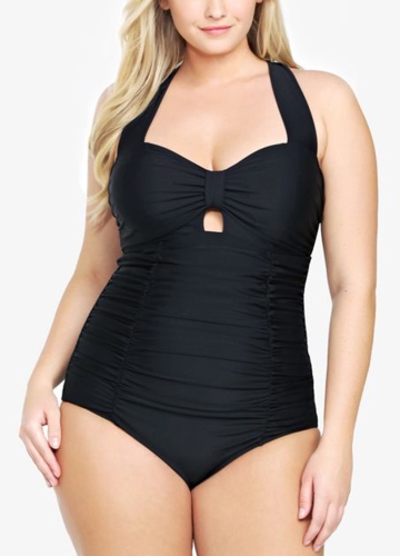 

Plus Size Halter Ruched Backless Wireless Padded Swimsuit One-Piece