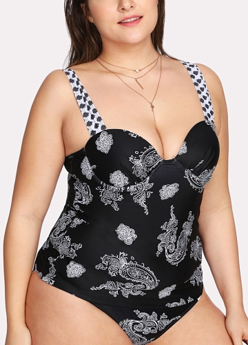

Плюс Размер Пейсли Печать Underwire Padded Two Piece Bikini