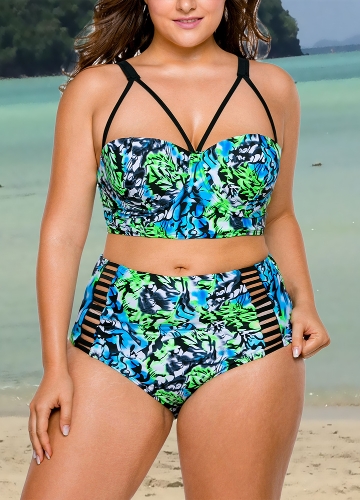 

Women Plus Size Floral High Waist Bikini Set Cut Out Underwire Swimsuit
