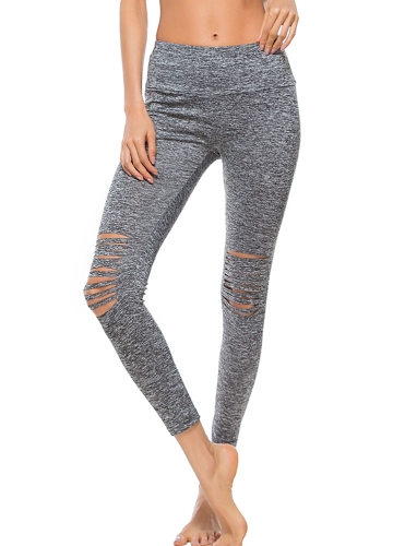 

Women Sport Yoga Leggings Ripped Frayed Holes Solid Fitness Gym Running Pants