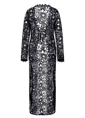 Sexy Women Crochet Lace Long Cardigan Beach Bikini Cover Up Long Sleeve Boho Sheer Maxi Outwear