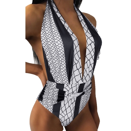 

Версия для печати Halter Swimsuit Deep V Neck Sleevelless Backless One Piece Swimwear