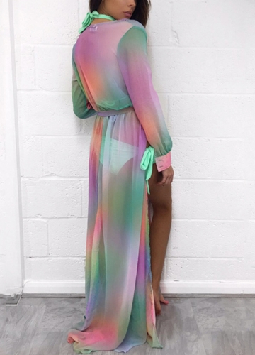 

Шифон Leopard Contrast Color Split Кардиган Кимоно Beach Maxi Coverups