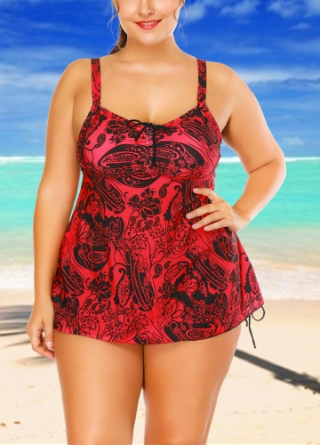 

Плюс Размер Цветочный Печать Tie Knot Tankini Set