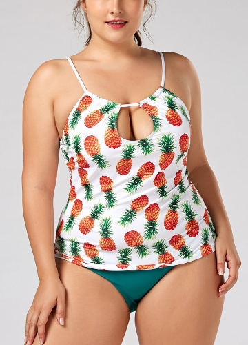 

Plus Size Print Sleeveless Wire Free Tankini Set
