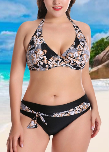 

Plus Size Contrast Print Bikini Set
