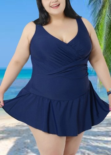 

Плюс размер спагетти ремень Ruffle Backless One Piece купальник