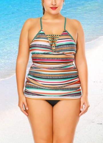 

Spaghetti Strap Plunge V Neck Sleeveless Tankini Set