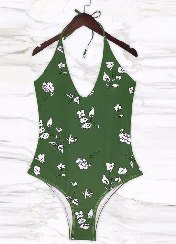 

Women Floral One Piece Halter Swimsuit Bathing Beachwear Swimwear