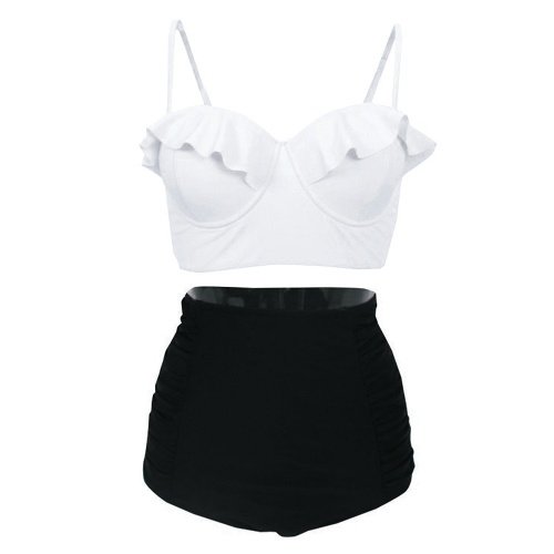

Женщины Underwire Two Pieces Купальник Ruffles Ruched стороны Печать Бикини набор Купальные купальники