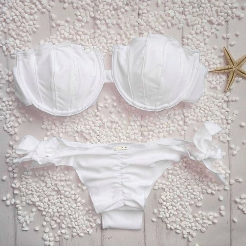 

Women Shell Bandeau Bikini Set Two Piece Swimsuit Solid Bathing Suit Swimwear
