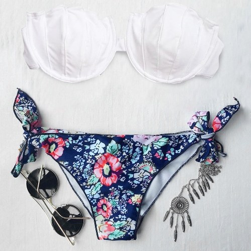 

Women Shell Bandeau Bikini Set Two Piece Swimsuit Solid Bathing Suit Swimwear