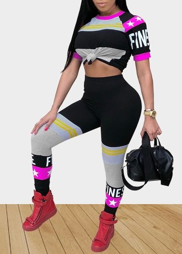 

Women Sports Two-Piece Set Letter Print High Waist Bodycon Jumpsuit Race Suit