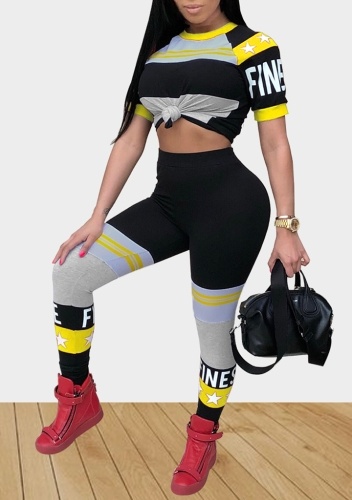 

Women Sports Two-Piece Set Letter Print High Waist Bodycon Jumpsuit Race Suit