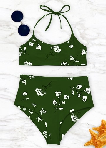 

Женщины Купальники Цветочные Печать Холтер Бандаж Backless Купальник Пляжная одежда Бикини Set