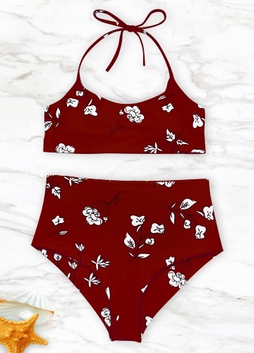 

Женщины Купальники Цветочные Печать Холтер Бандаж Backless Купальник Пляжная одежда Бикини Set