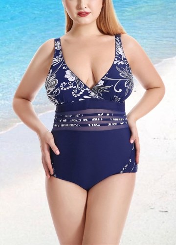 

Women Plus Size One Piece Swimsuit Vintage Print Padded Monokini Swimwear Bathing Suit