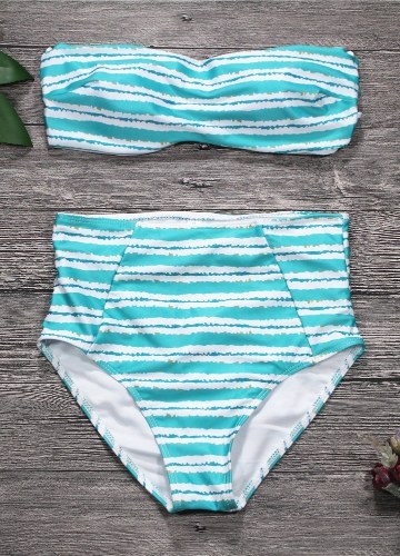 

Женщины без бретелек купальник полосатый печати Холтер бикини Set Beach купальники купальный костюм
