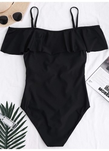

Women One Piece Swimsuit Solid Spaghetti Strap High Waist Swimwear Playsuit Jumpsuit Rompers