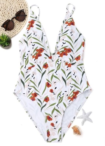

Women Floral One Piece Halter Swimsuit Sleeveless Backless Beachwear Swimwear