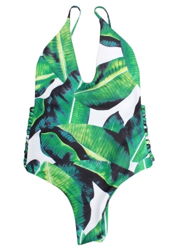 

Женщины One Piece Купальник Лист Печать Открытое Назад Купальники Playsuit Комбинезон Rompers