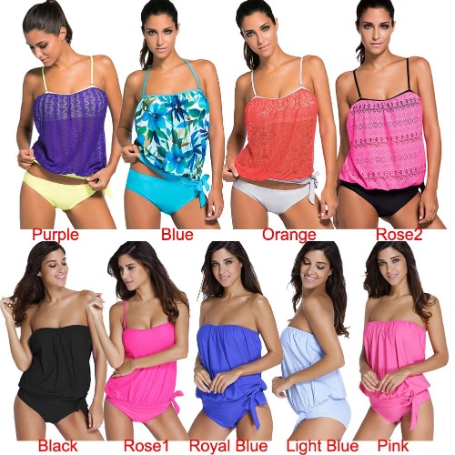 Le nuove donne Tankini Set bikini a fascia costume da bagno spalline staccabili imbottite Nuoto Estate Suit