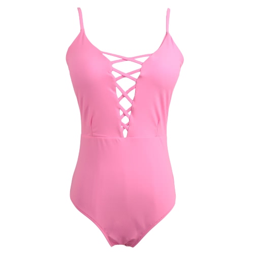 New Sexy Frauen One Piece Badeanzug-Blumendruck aushöhlen Padded Bandagen Backless Bademode Bikini Monokini