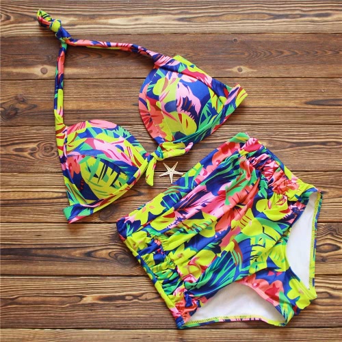 

High Waist Swimsuit Women Bikini Set Push Up Swimwear Padded Beach Wear Bathing Suit Floral Print