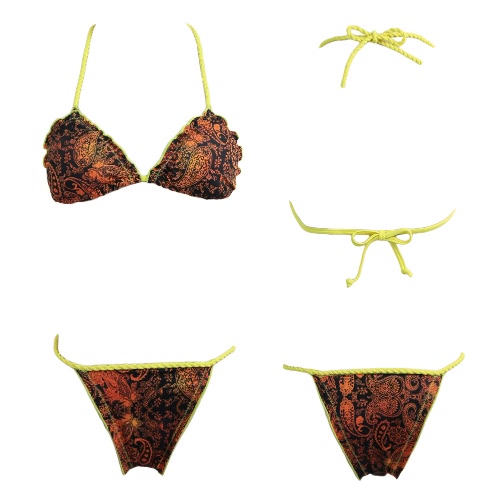 Donne triangolo bikini Swimwear spinge verso l'alto imbottito allacciato al collo della stampa vita bassa sexy due pezzi costume da bagno arancione