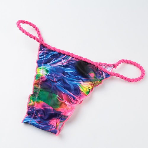 

New Women Bikini 2PCS Set Contrast Color Print Ruched Top Self-Tie Back Closure Briefs Summer Swimsuit Rose