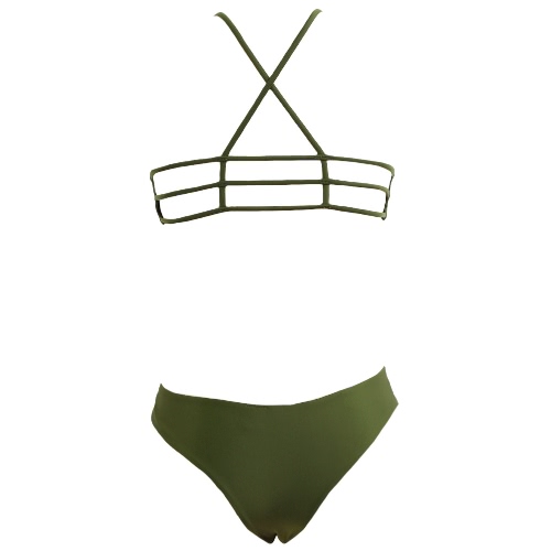 

Sexy Women Swimsuit Bikini Set Swimwear Crossover Strap Cut Out Padded Two Piece Bathing Suit Army Green/Burgundy