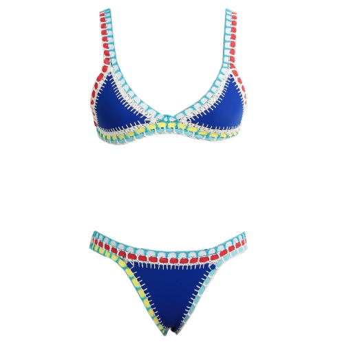 Sexy bikini triangular Conjunto ganchillo de las mujeres del traje de baño de la correa de cintura baja del traje de baño de la playa del bañador amarillo / azul