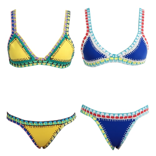

Sexy Triangle Bikini Set Women Crochet Swimsuit Strap Low Waist Swimwear Beach Bathing Suit Yellow/Blue